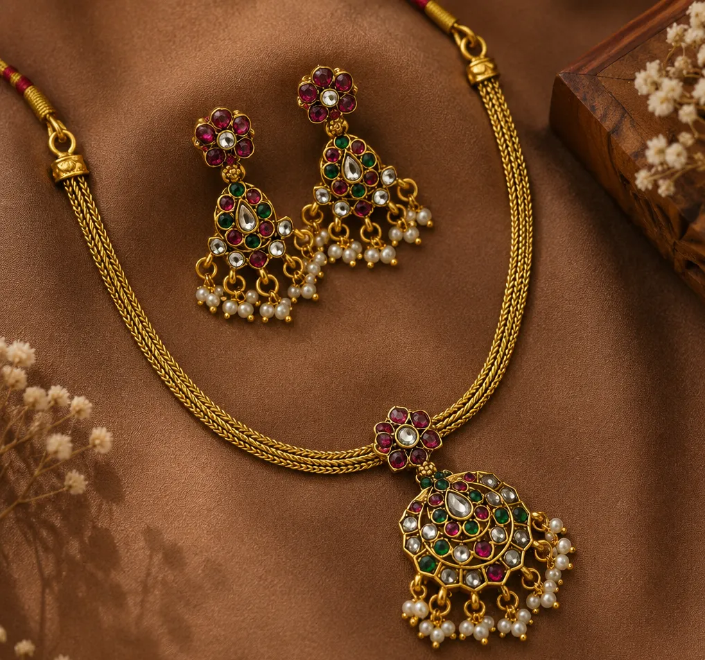 Navaratna-Style Kundan Jhumka Set